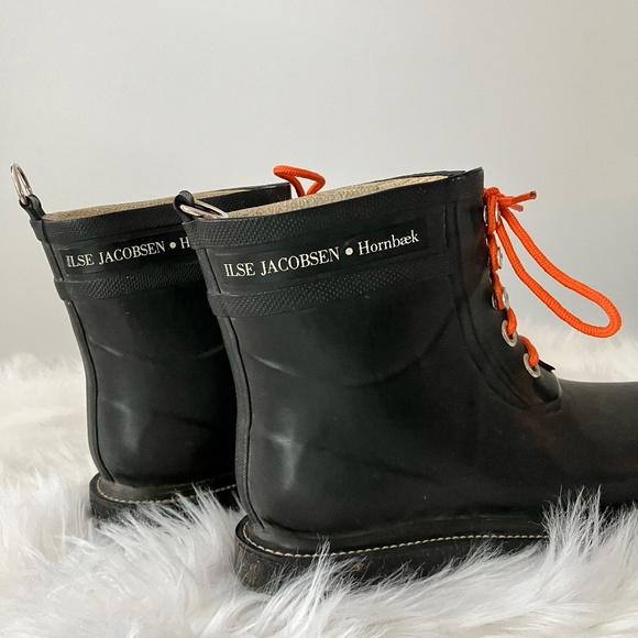 Ilse Jacobsen Hornbaek Rub Laced Short Rain Boots Wellington Black - Picture 2 of 3